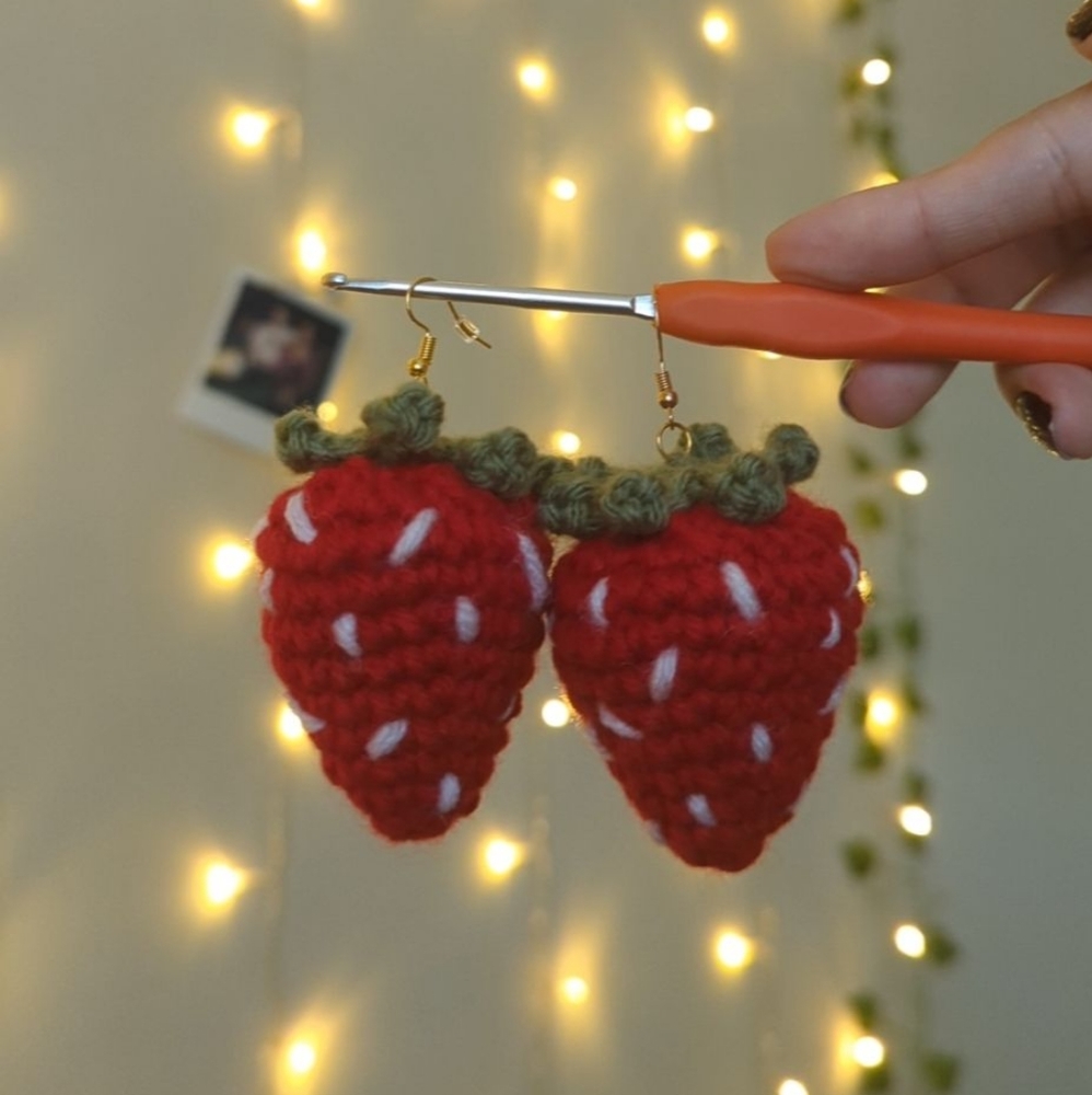 Crochet strawberry earrings